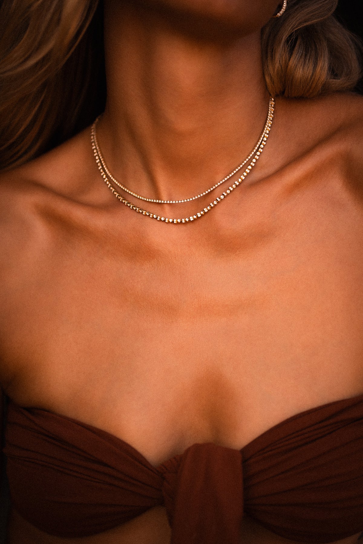 Amalfi Solid Gold / Diamond Tennis Necklace