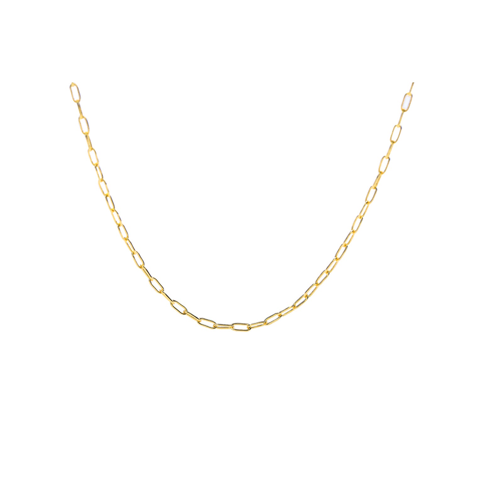 Minimalist gold chain necklace with elongated links.