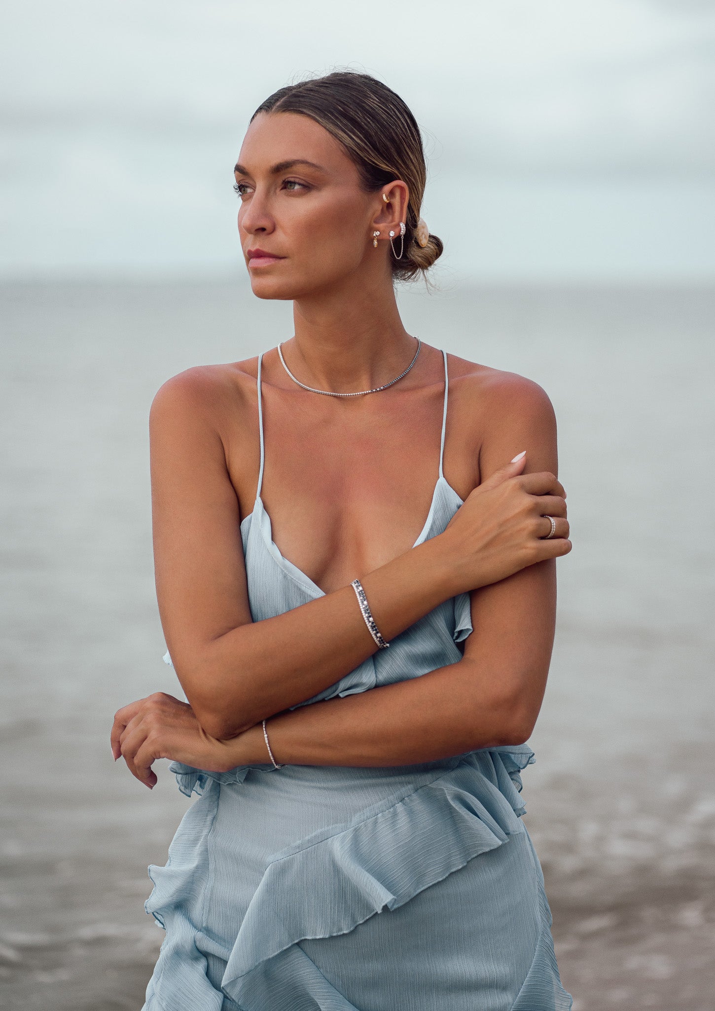 Sapphire Cascade Diamond Tennis Necklace - Solid Gold