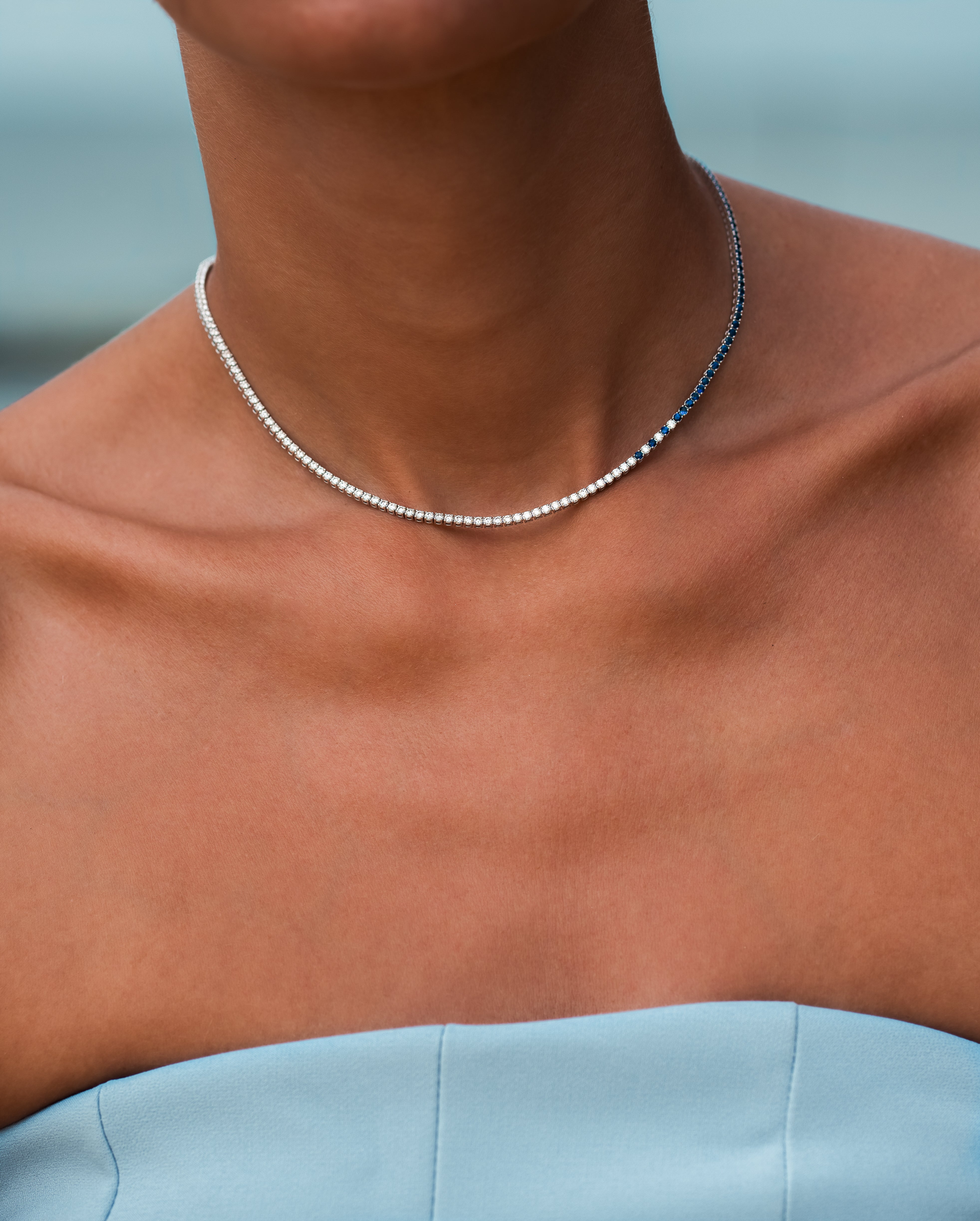 Sapphire Cascade Diamond Tennis Necklace - Solid Gold