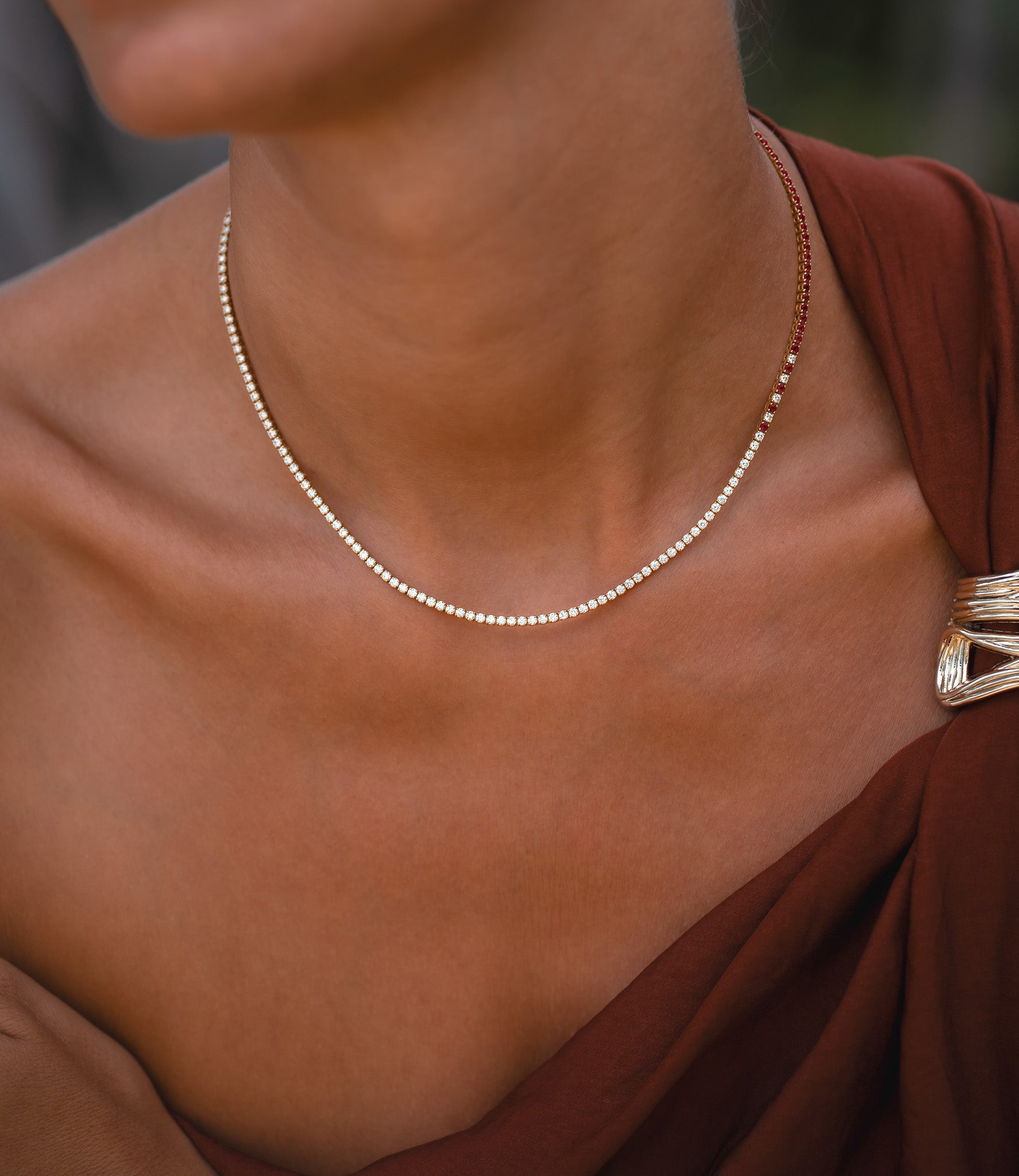 Ruby Cascade Diamond Tennis Necklace - Solid Gold