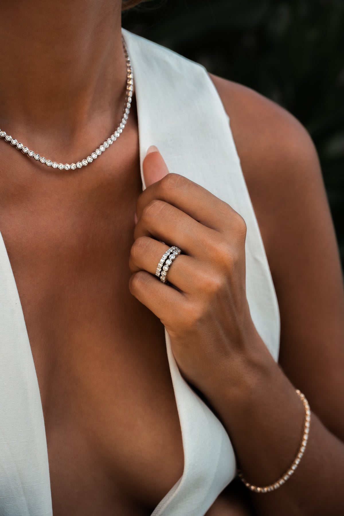 Hex Chunky Diamond Tennis Necklace - Solid Gold