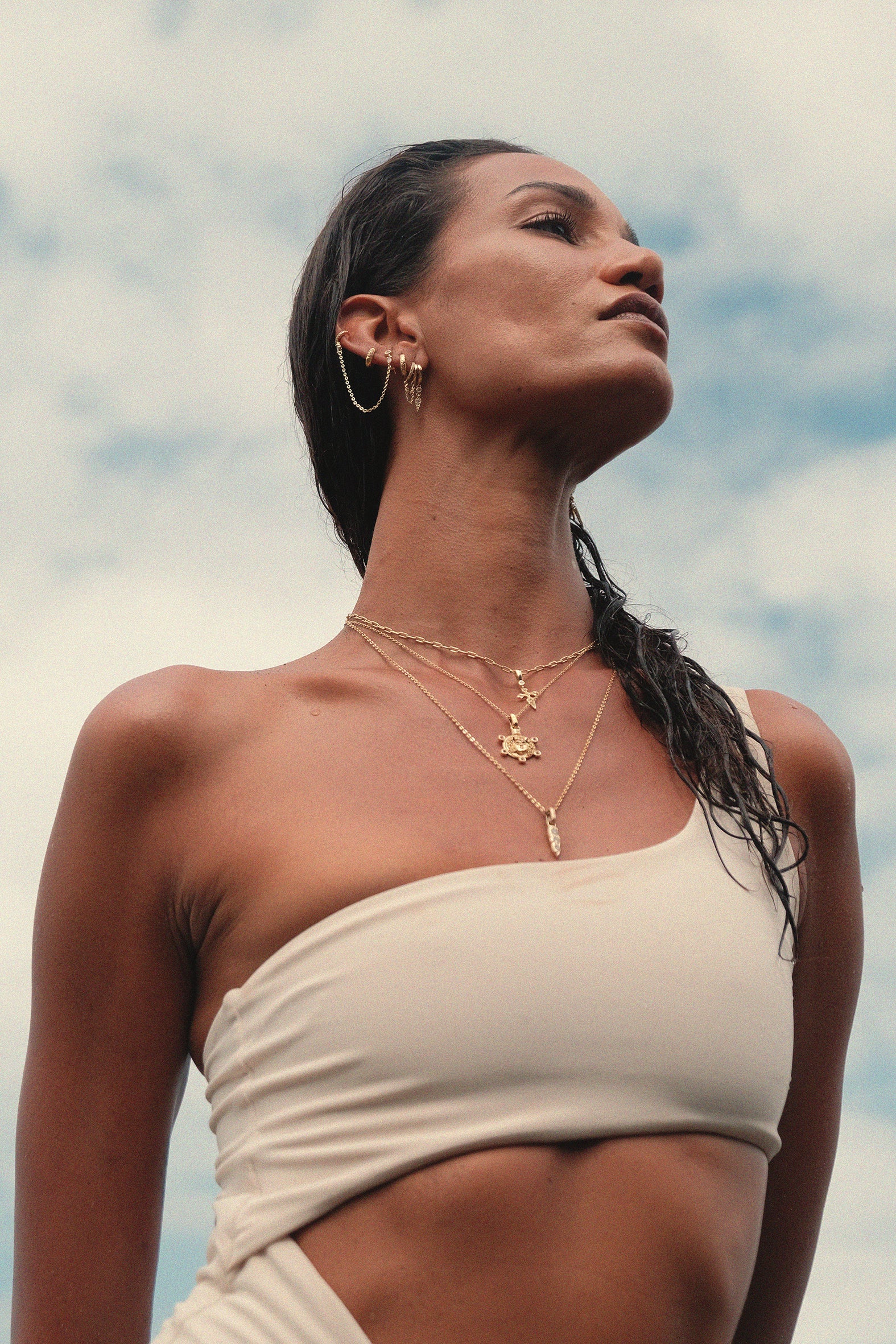 Artemis Hammered Hoop Earring - Gold - Aaria London