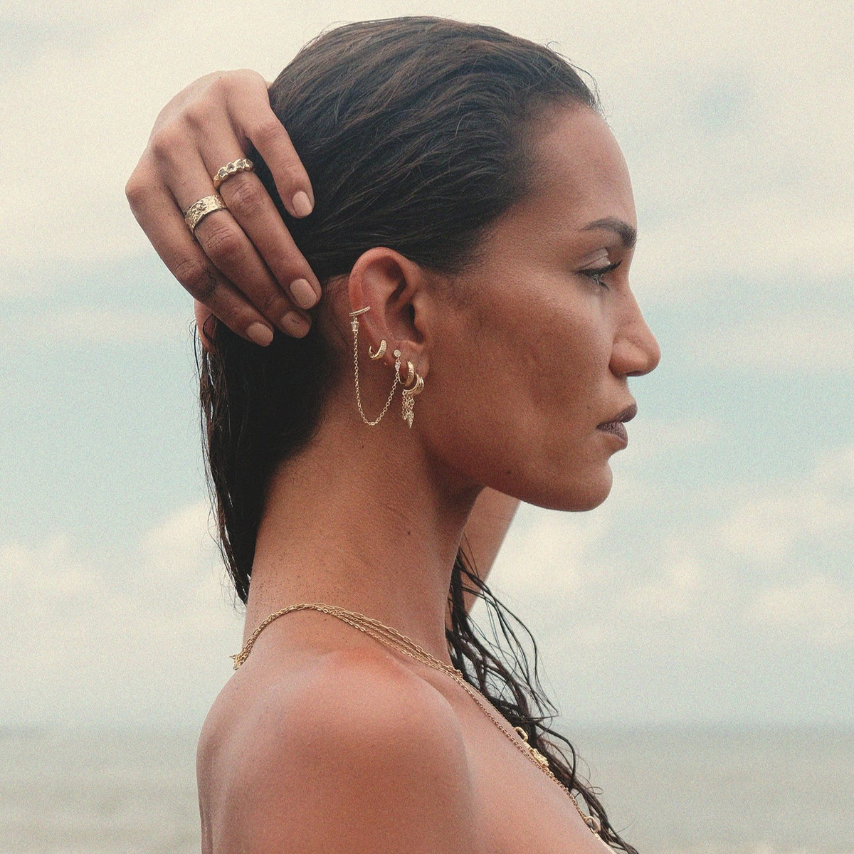 Artemis Hammered Hoop Earring - Gold - Aaria London