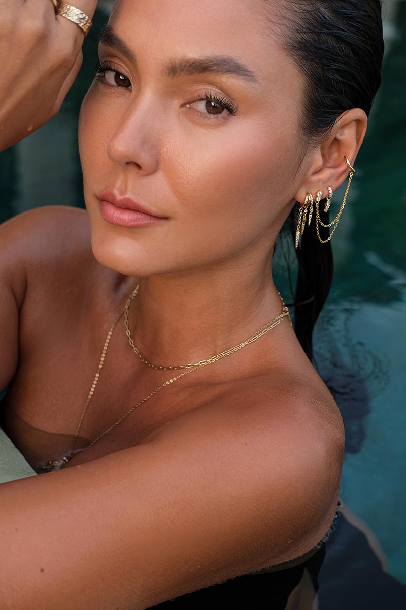 Siren Double Chain Cuff Earring - Gold - Aaria London