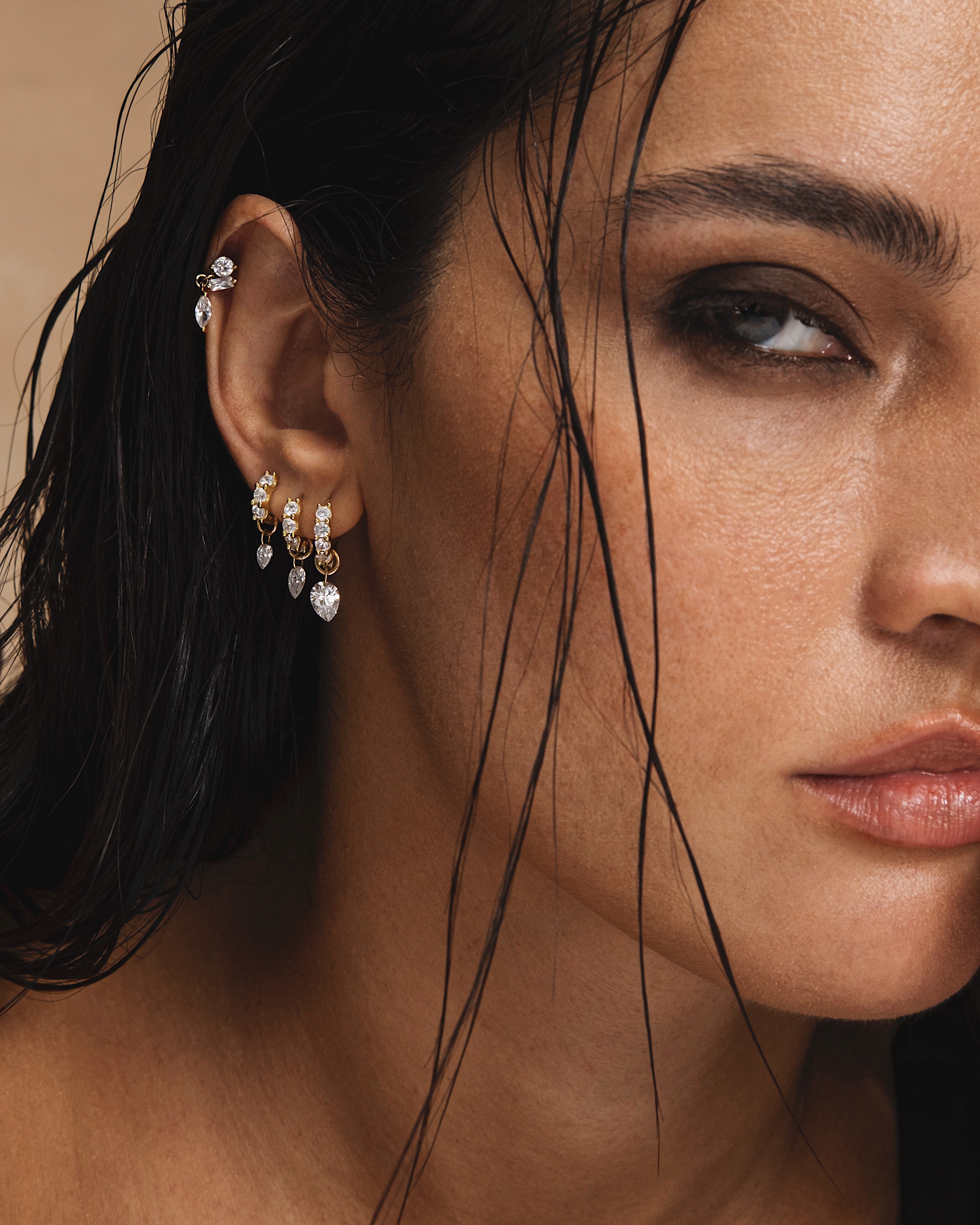 Diamond Drop Earring Charm - 14k Solid Gold and Lab Diamonds