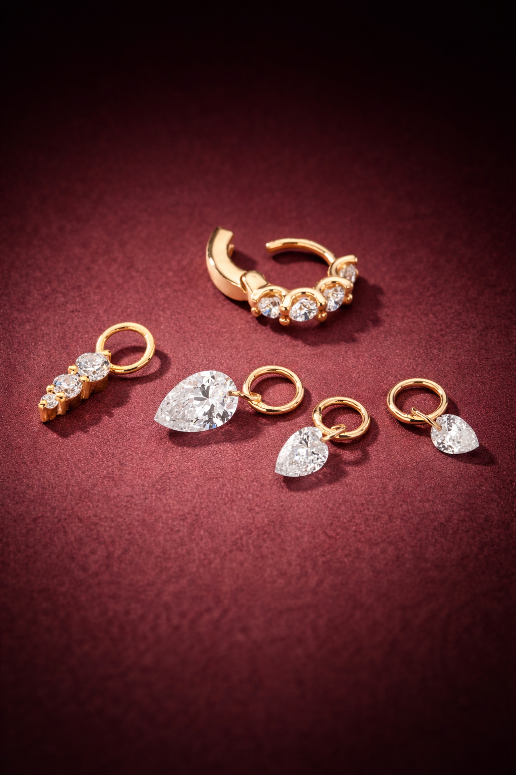 Diamond Drop Earring Charm - 14k Solid Gold and Lab Diamonds