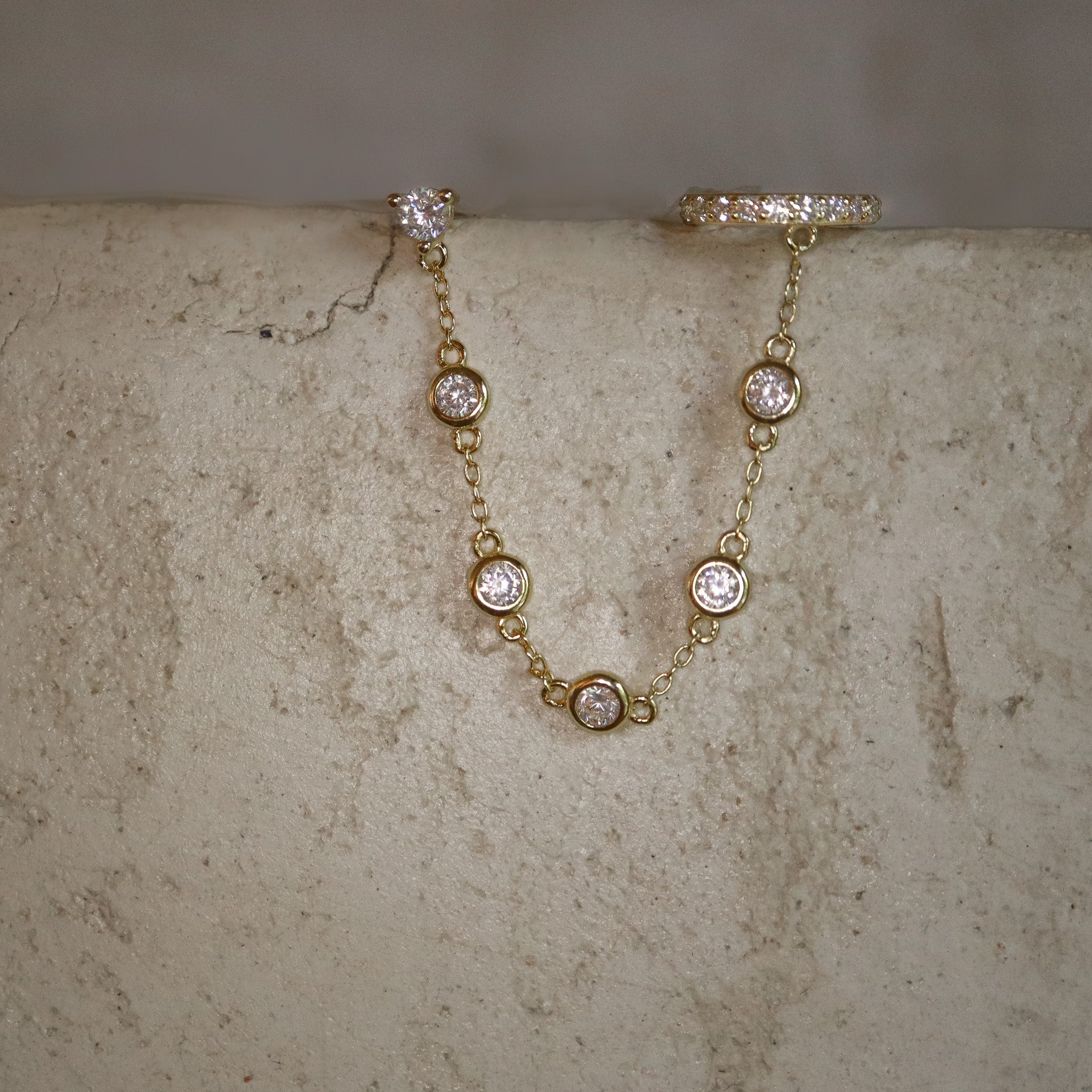 Crystal Chain Cuff Earring - Gold - Aaria London