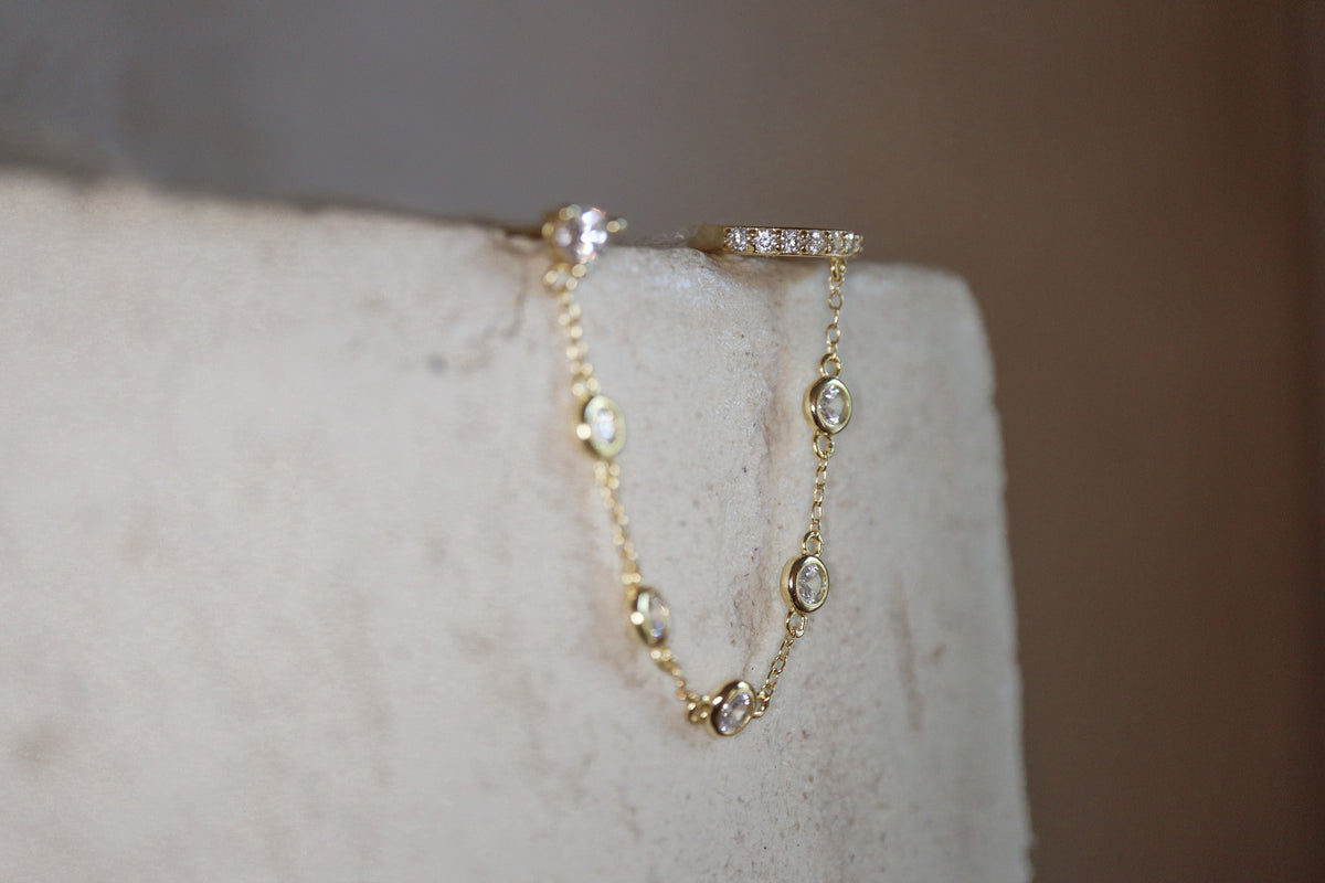 Crystal Chain Cuff Earring - Gold - Aaria London