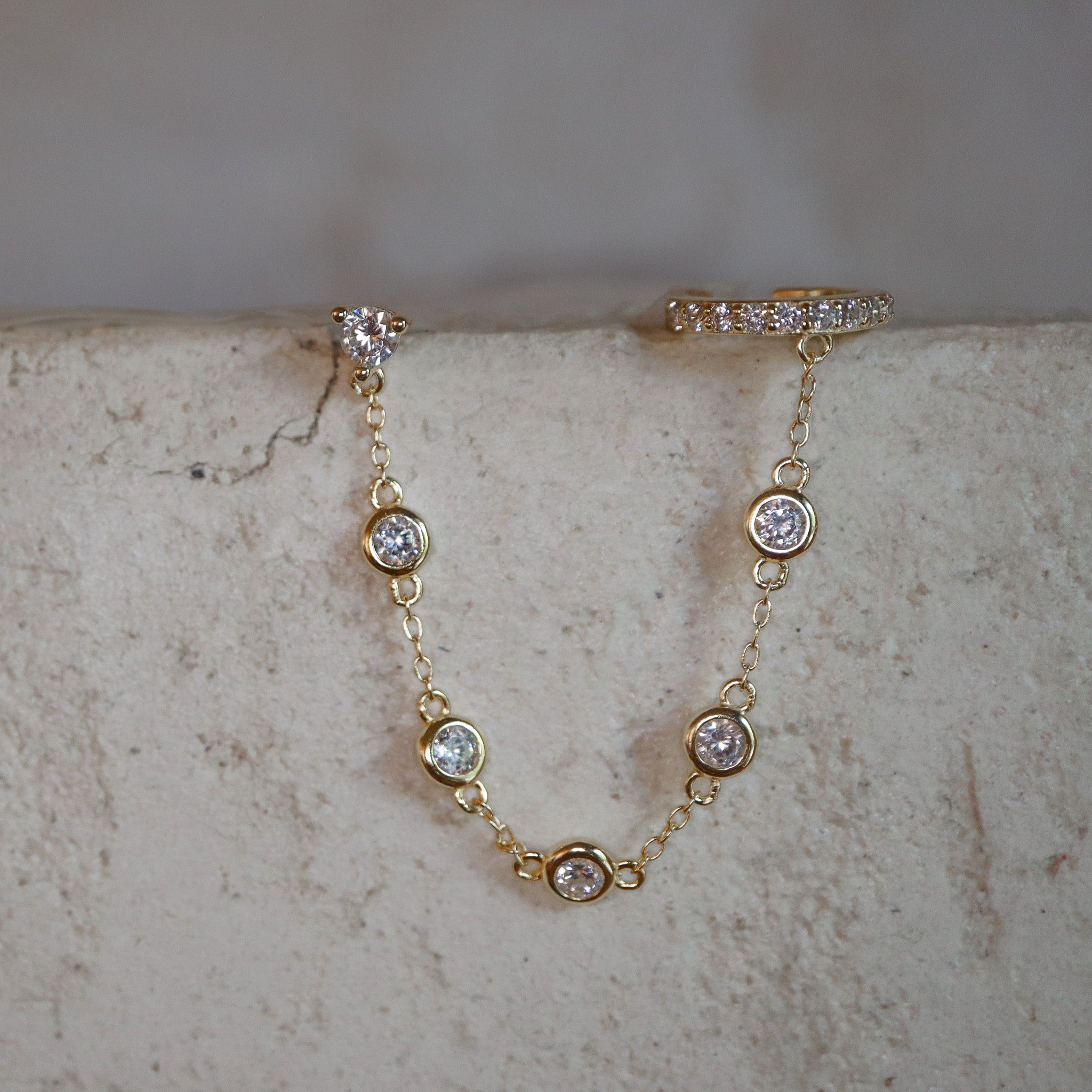 Crystal Chain Cuff Earring - Gold - Aaria London