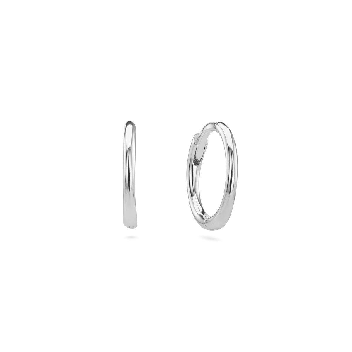 Pair of Minimalist silver hoop earrings with a sleek, polished look.
