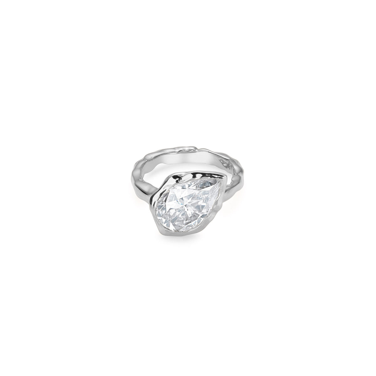 Molten Pear Ring - Solid Gold with Moissanite