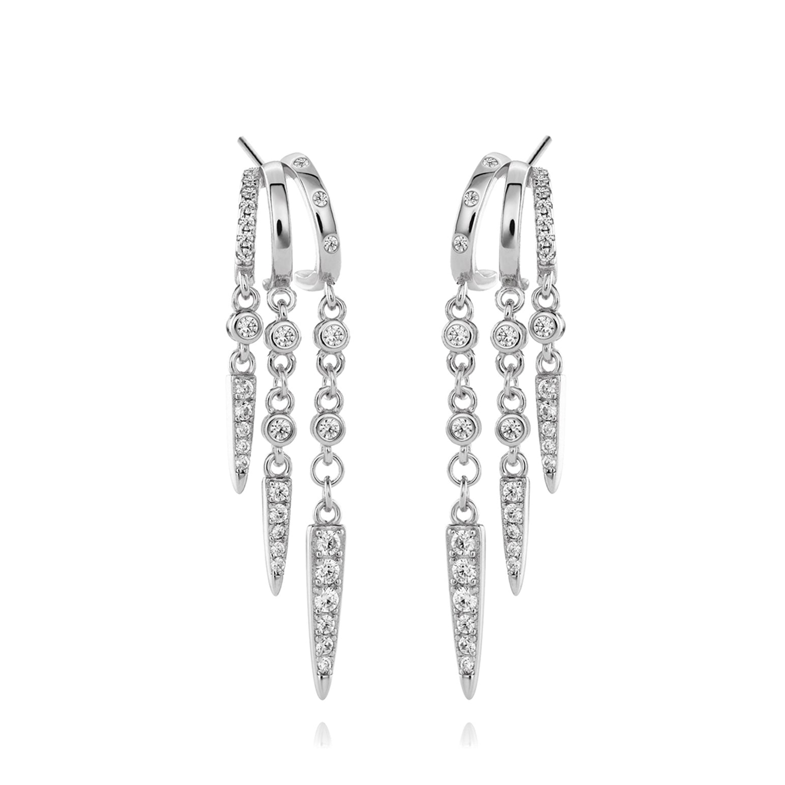Stylish silver spike earrings with crystal embellishments, designed for a trendy appeal.