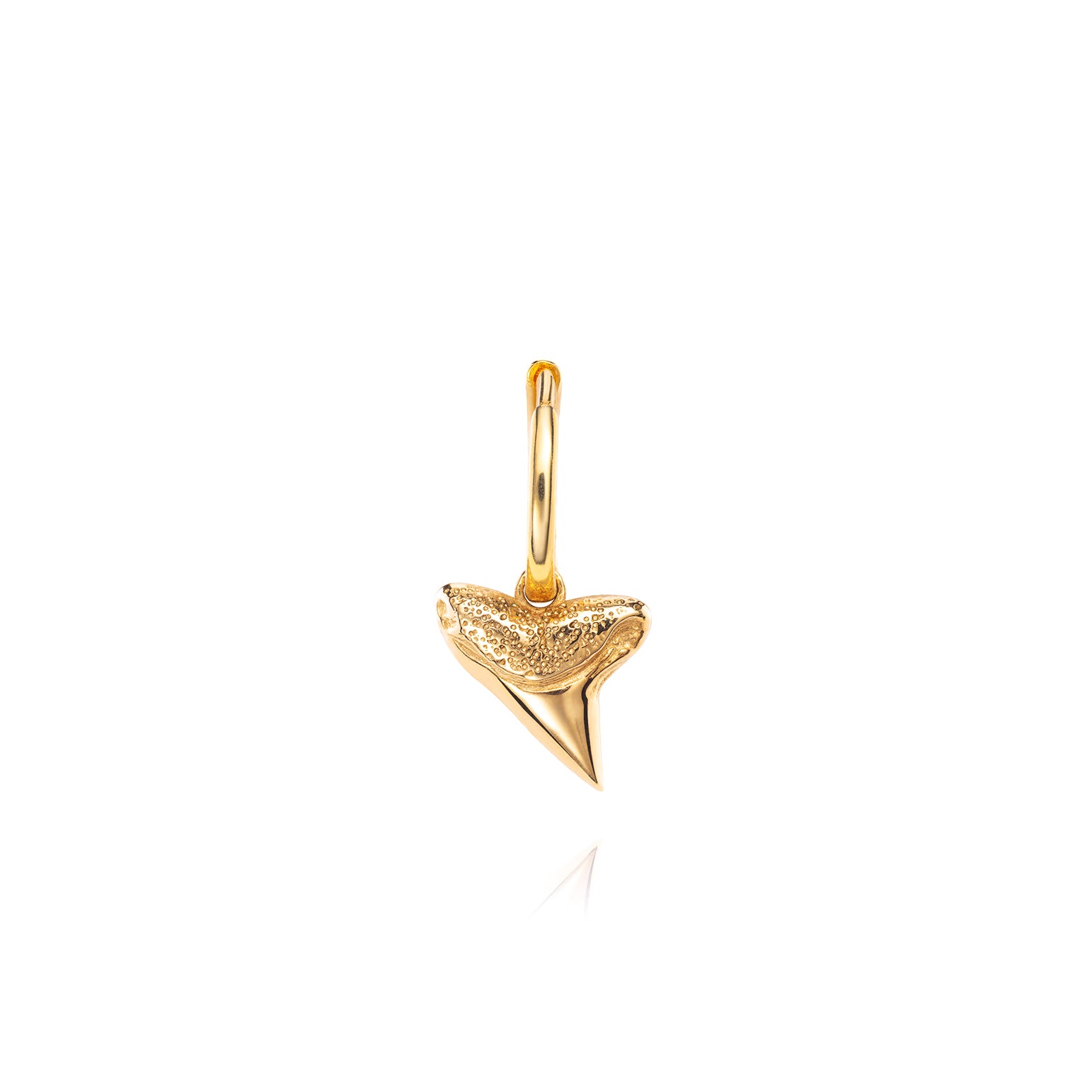 Yellow gold shark tooth pendant with a shiny, textured design.