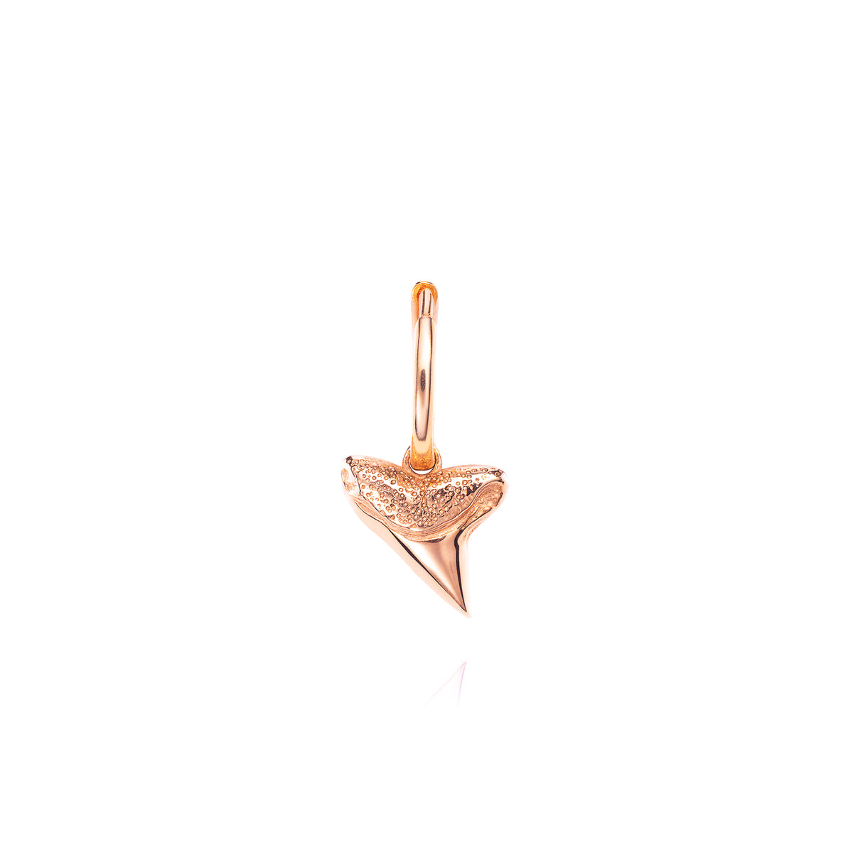 Rose gold shark tooth pendant with a polished and textured finish.