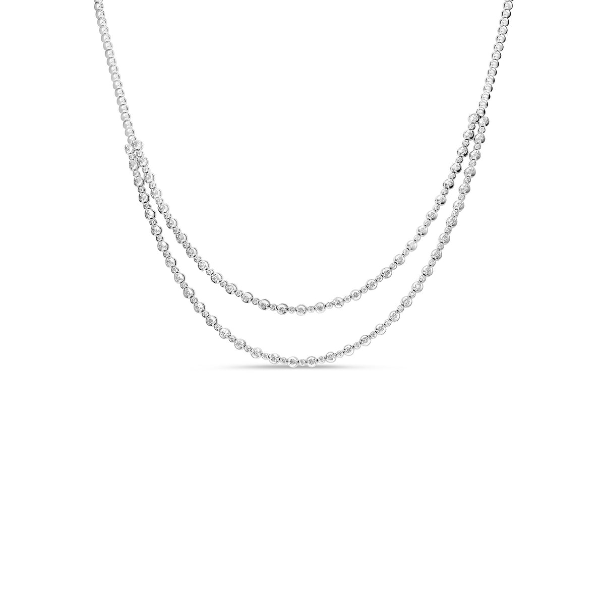 Double Layered Diamond Tennis Necklace - Solid Gold
