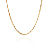 Gold chain necklace with a reflective shine.