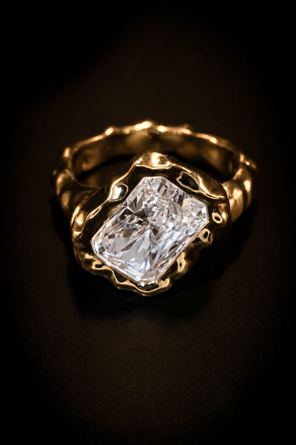 Molten Square Ring - Solid Gold with Lab Diamond