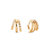Gold triple-band diamond hoop earrings