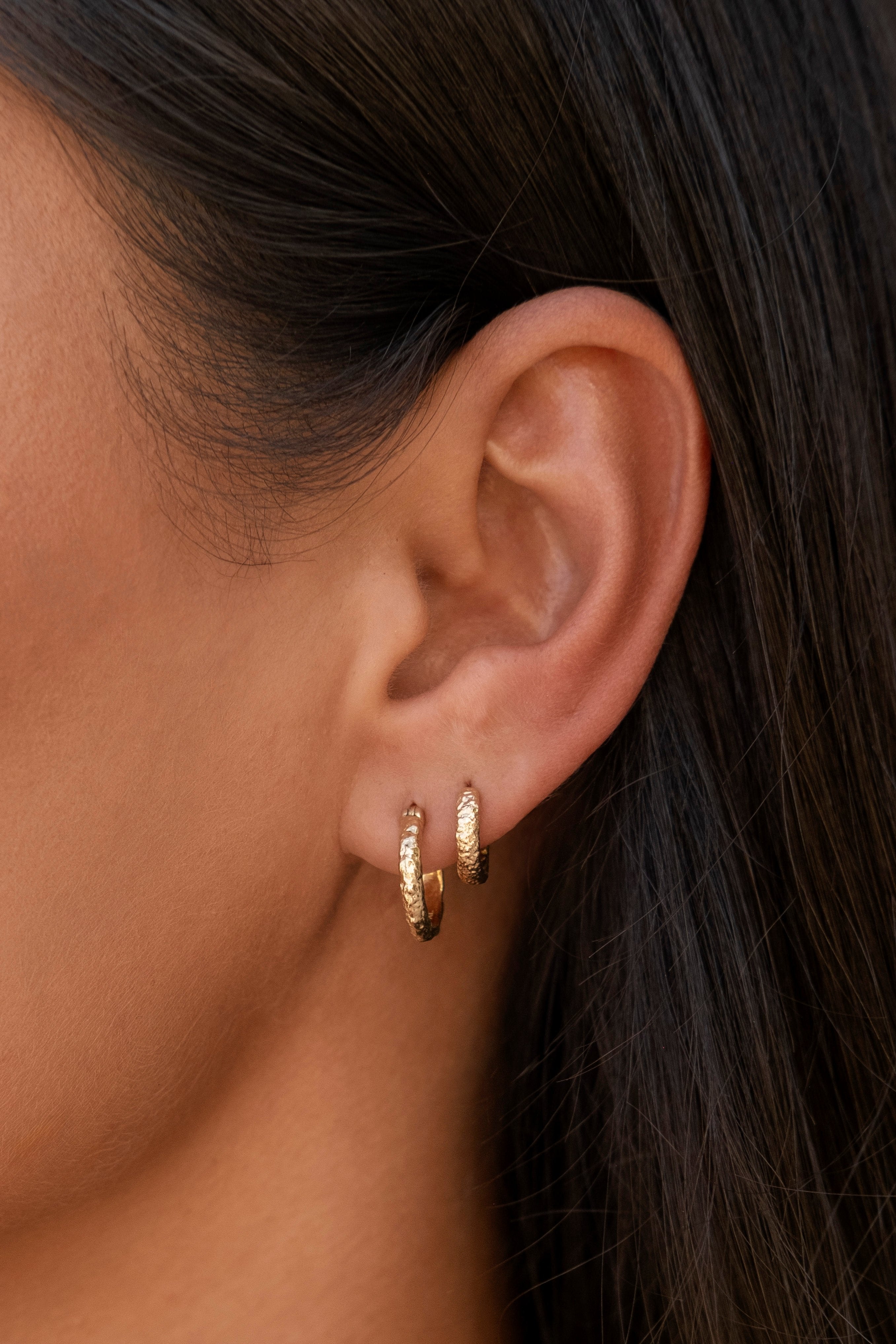 Artemis Hammered Hoop Earring - Gold - Aaria London