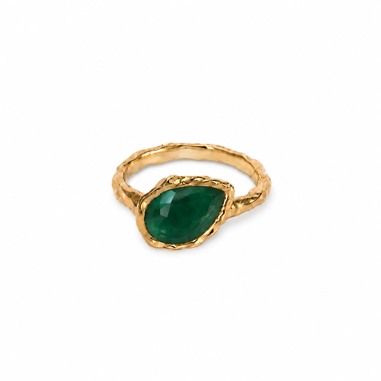 Green Onyx Pear August Birthstone Ring