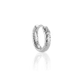 Single textured silver huggie hoop earring.