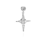 Silver star-shaped dangling earring with diamond details.