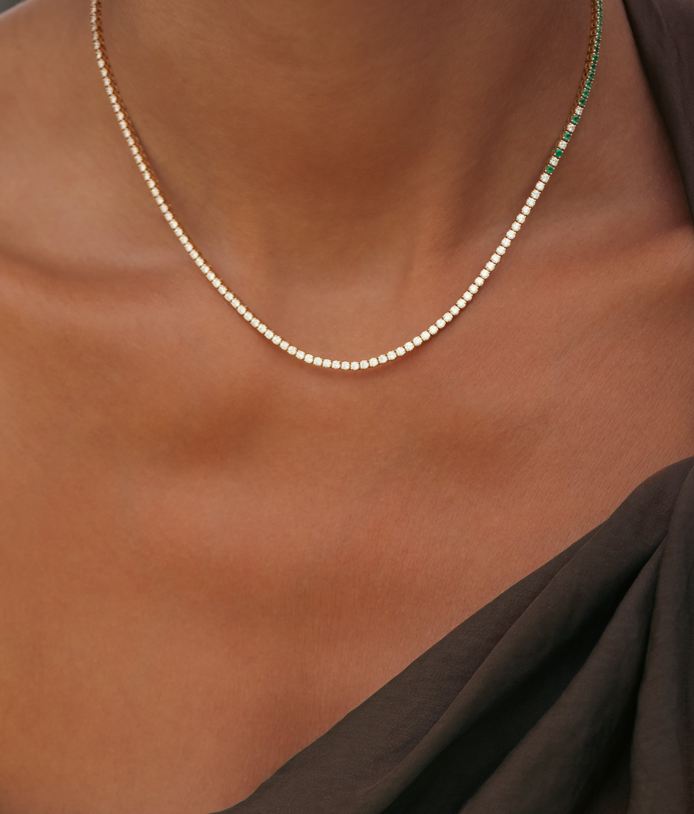 Emerald Cascade Diamond Tennis Necklace - Solid Gold