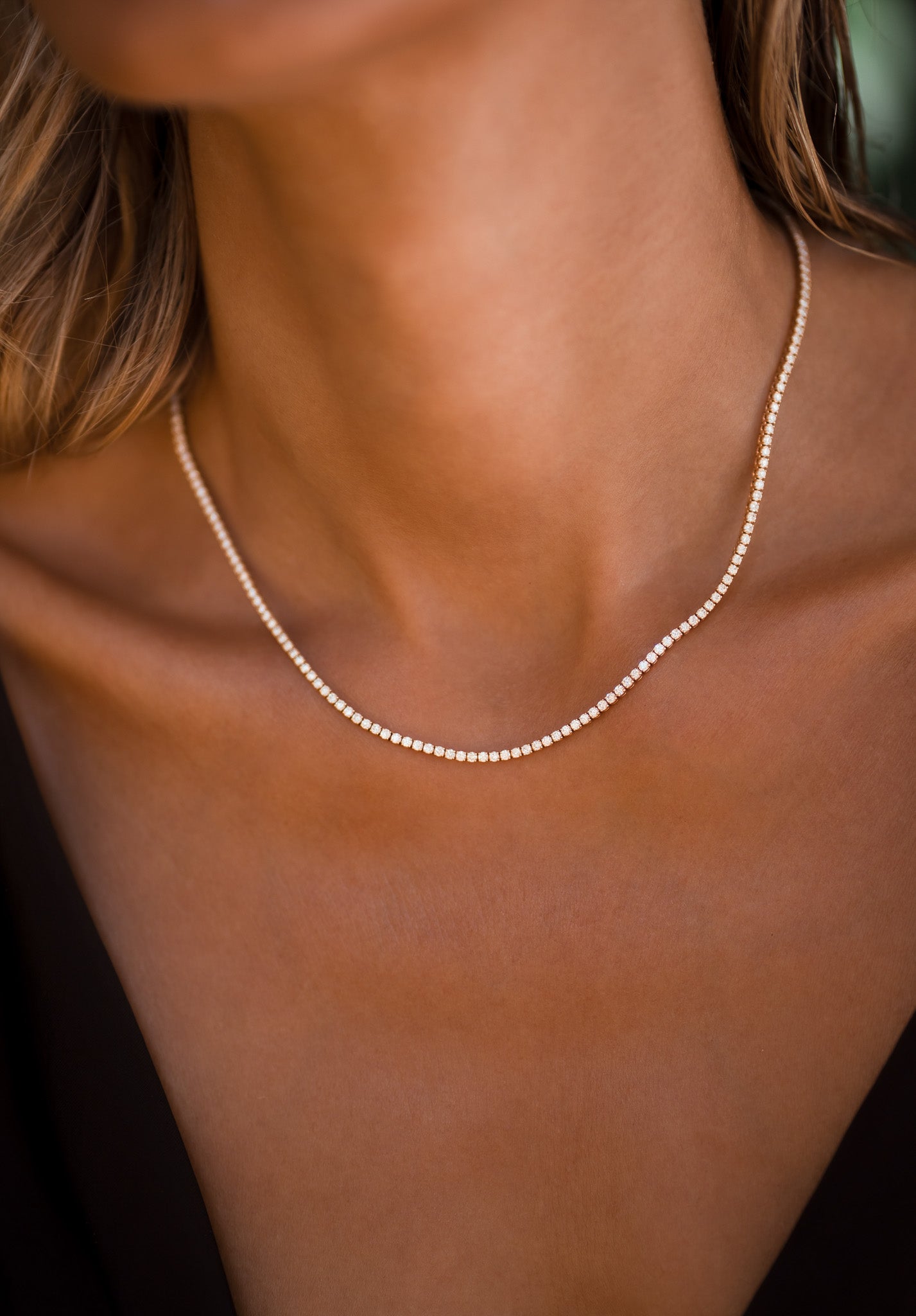 Classic Diamond Tennis Necklace - Solid Gold