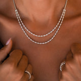 Double Layered Diamond Tennis Necklace - Solid Gold