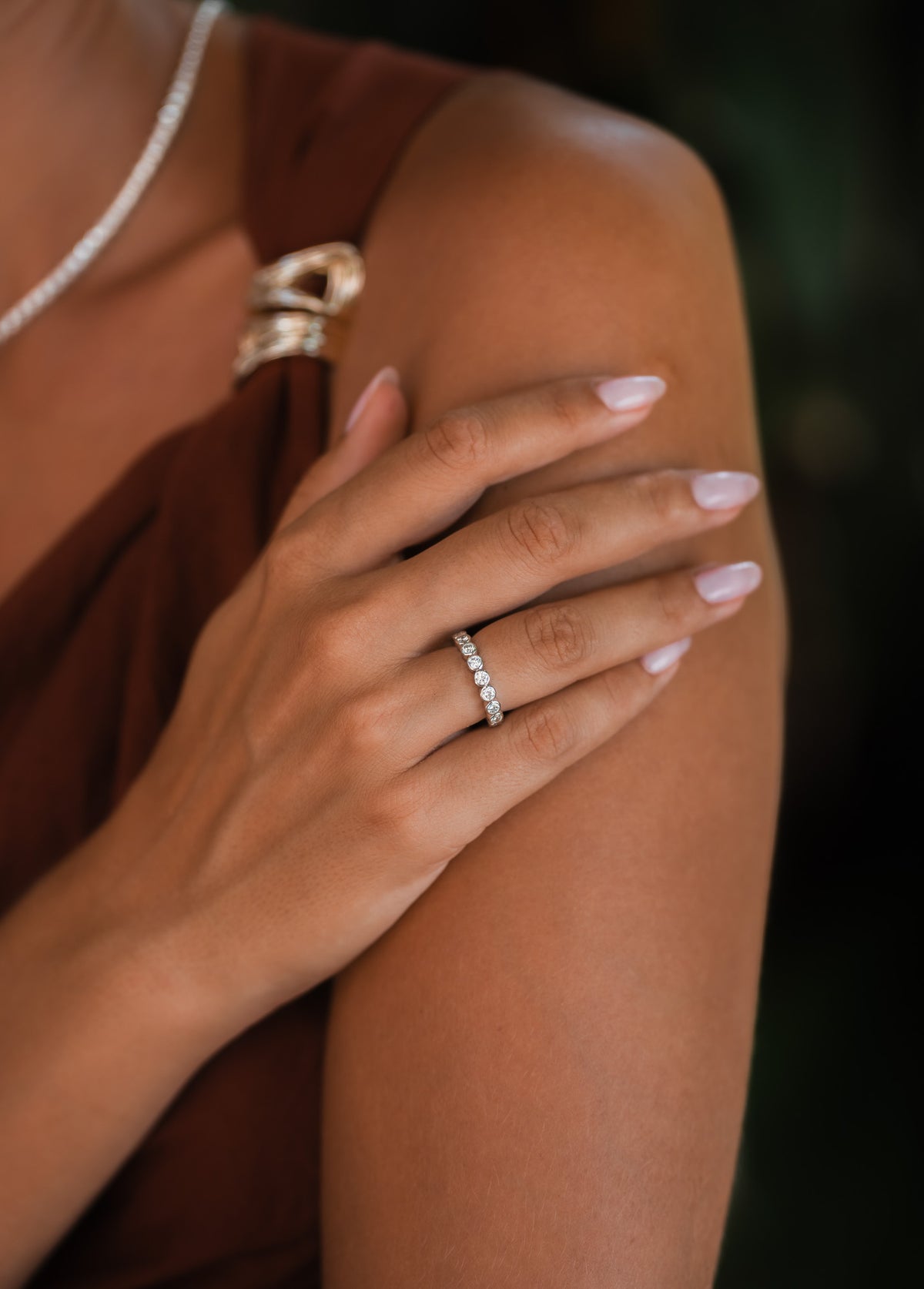 Halo Diamond Half Eternity Chunky Band Ring Solid