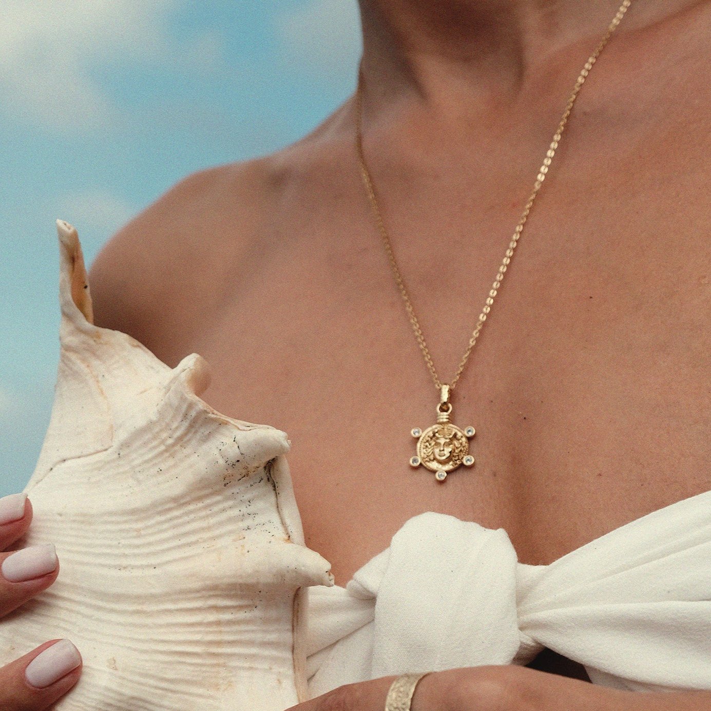 Medusa Medallion Coin Necklace - Gold - Aaria London