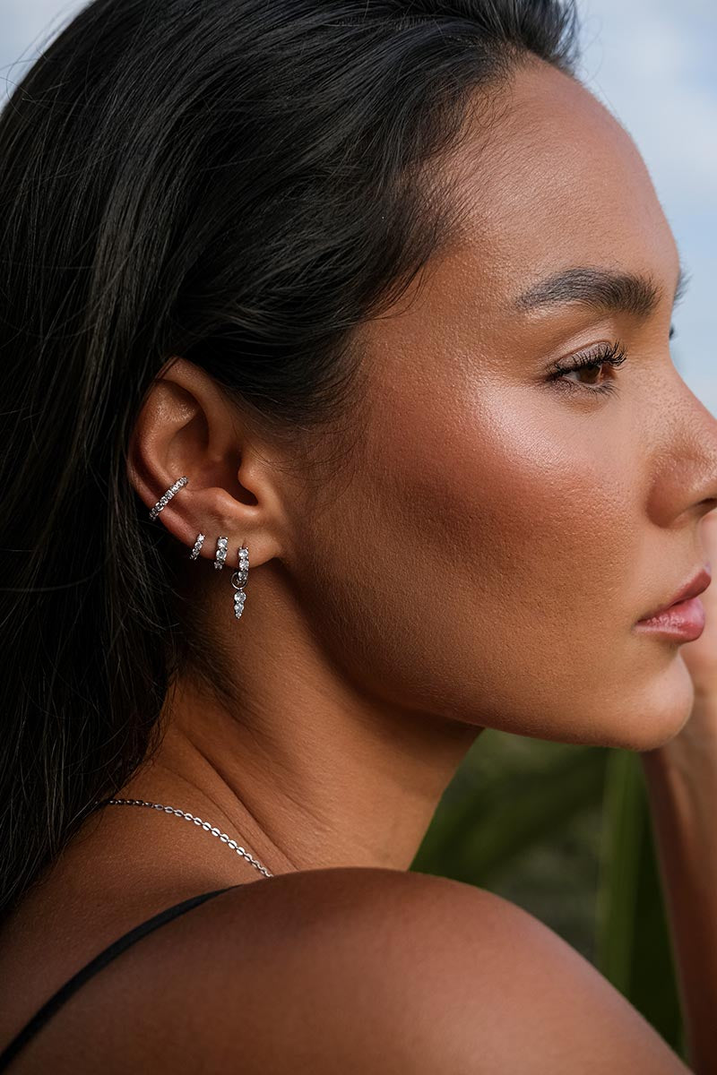 Skye Crystal Studded Hoop - Gold - Aaria London