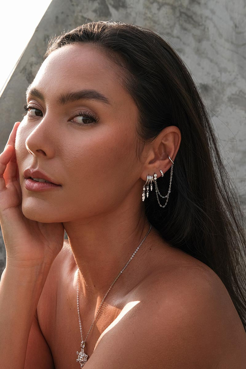 Siren Double Chain Cuff Earring Silver Aaria London