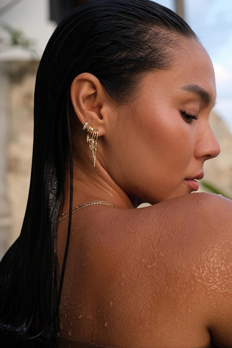Skye Crystal Studded Hoop - Gold - Aaria London
