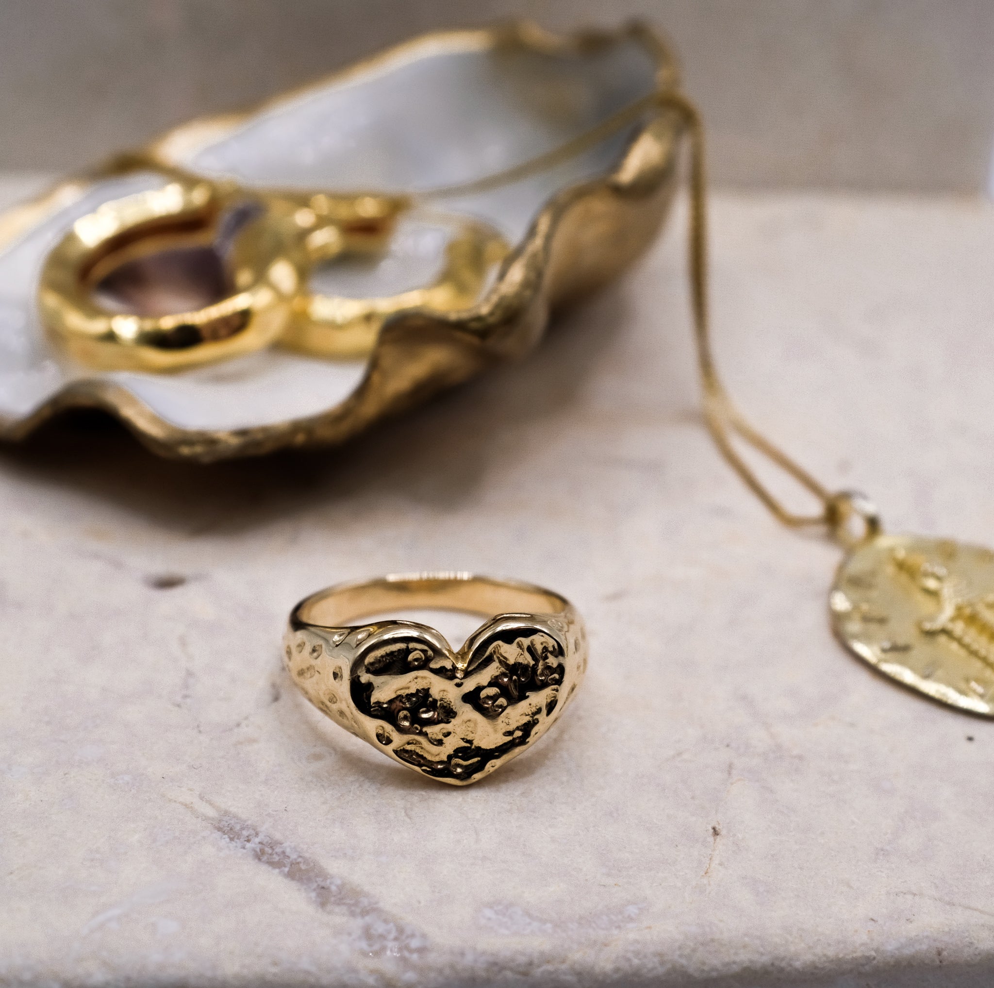 Heart Signet Ring - Gold - Aaria London
