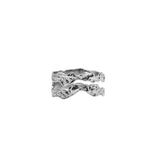 Silver gold double-band ring with a wavy, organic texture.
