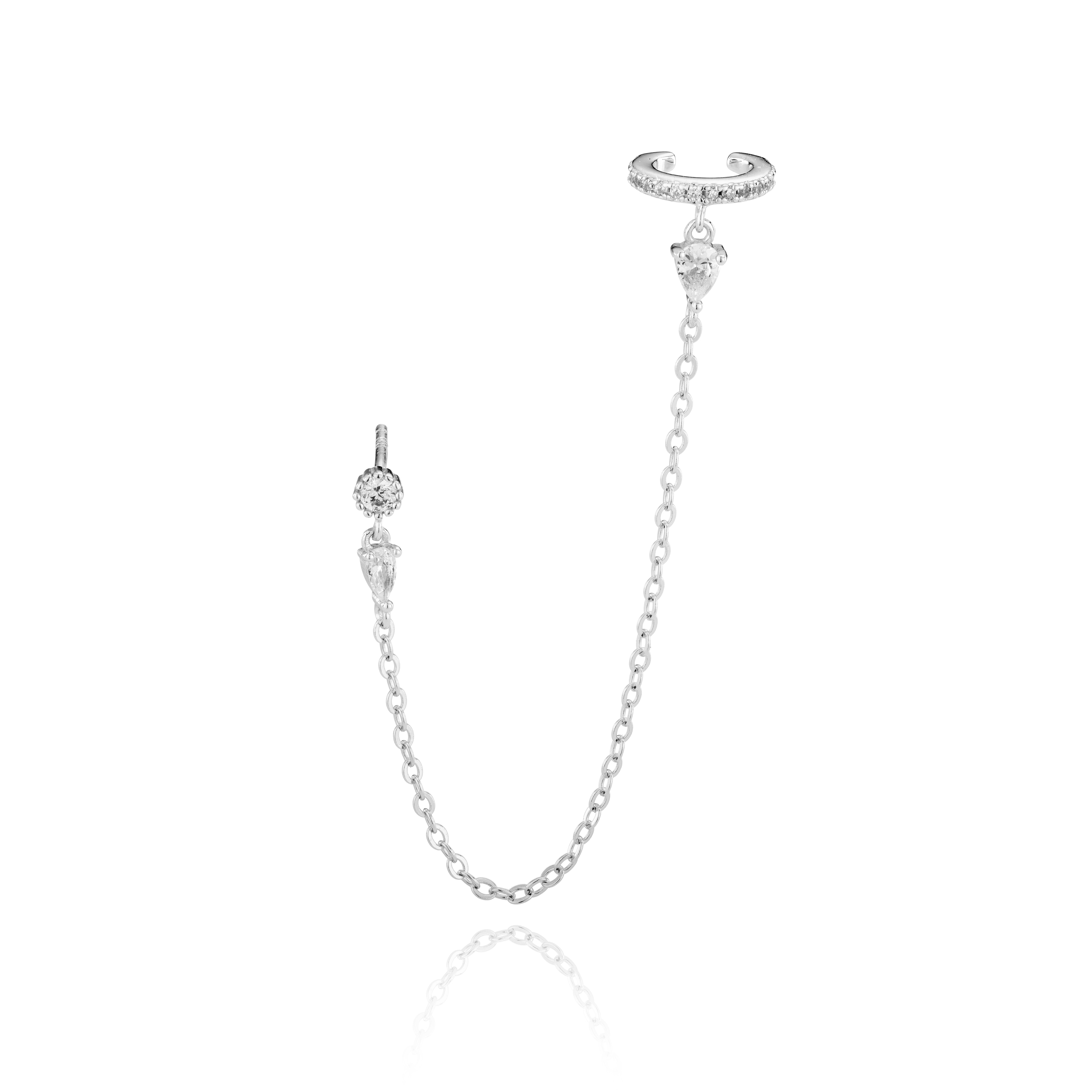Silver chain earring with delicate design.