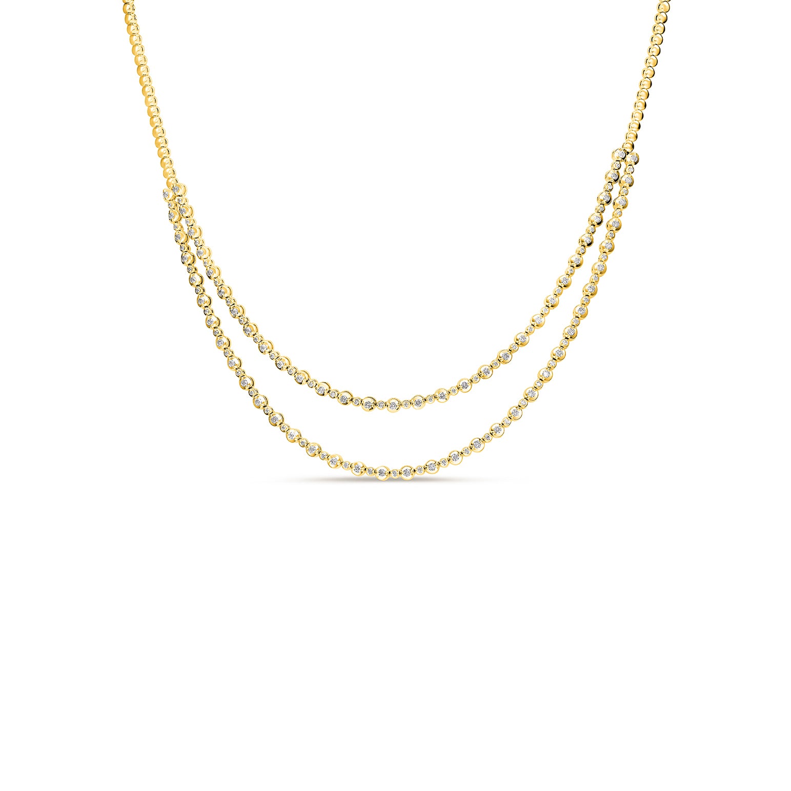 Double Layered Diamond Tennis Necklace - Solid Gold