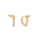 Gold diamond huggie earrings with unique shape