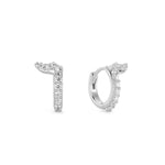 Silver diamond huggie earrings with unique shape