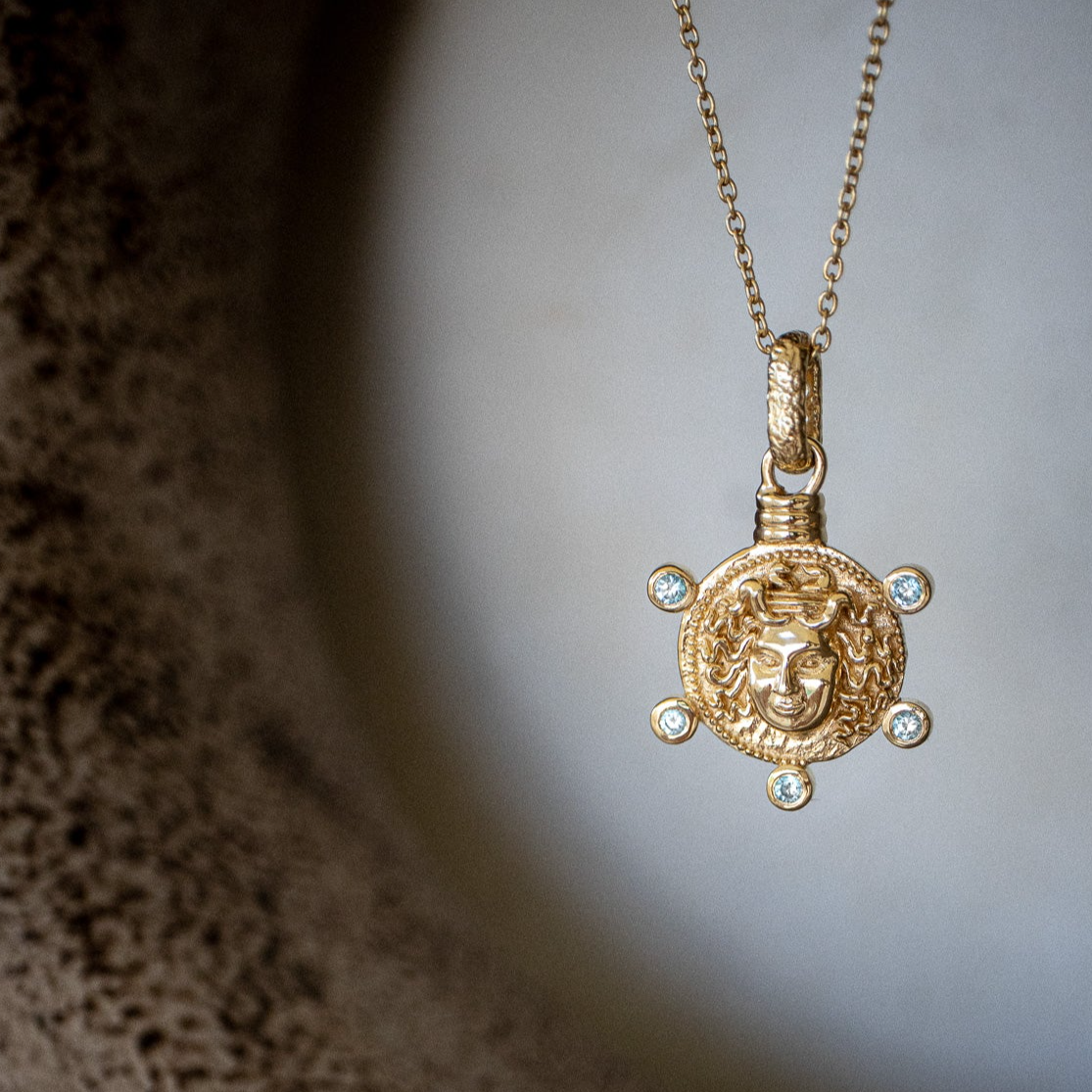Medusa Medallion Coin Necklace - Gold - Aaria London