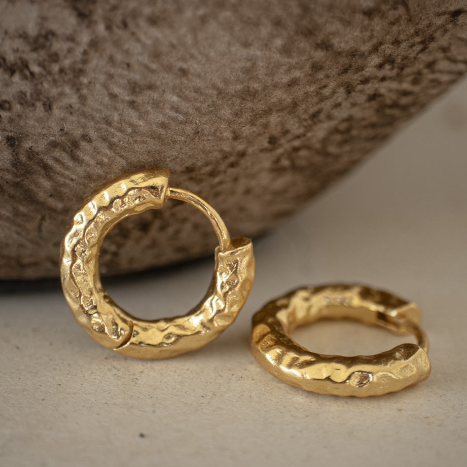 Bali Hammered Hoop Earring - Gold - Aaria London