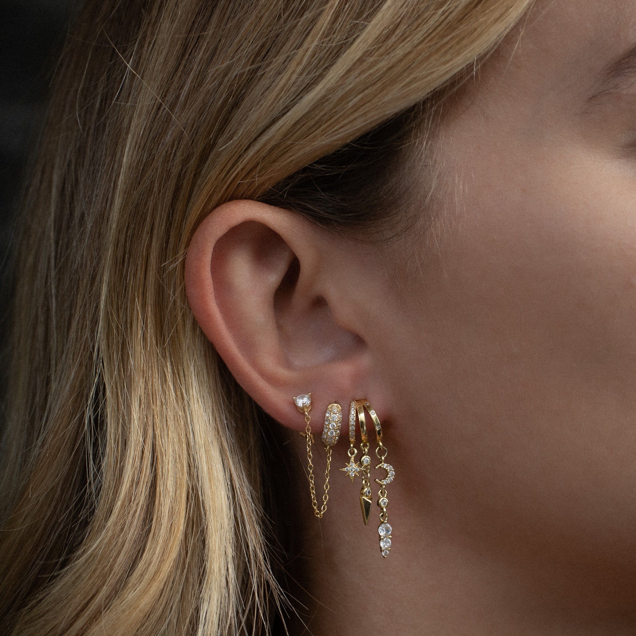 Nyx Star and Moon Illusion Earrings - Gold - Aaria London