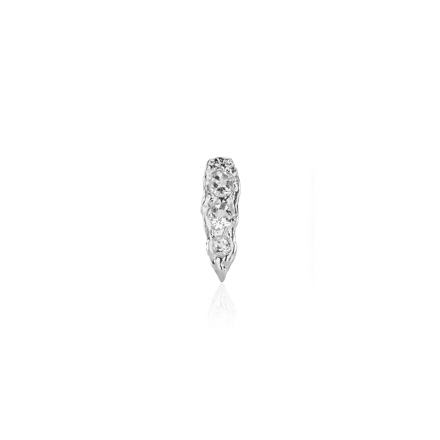 Silver pointed drop earring with a textured design.