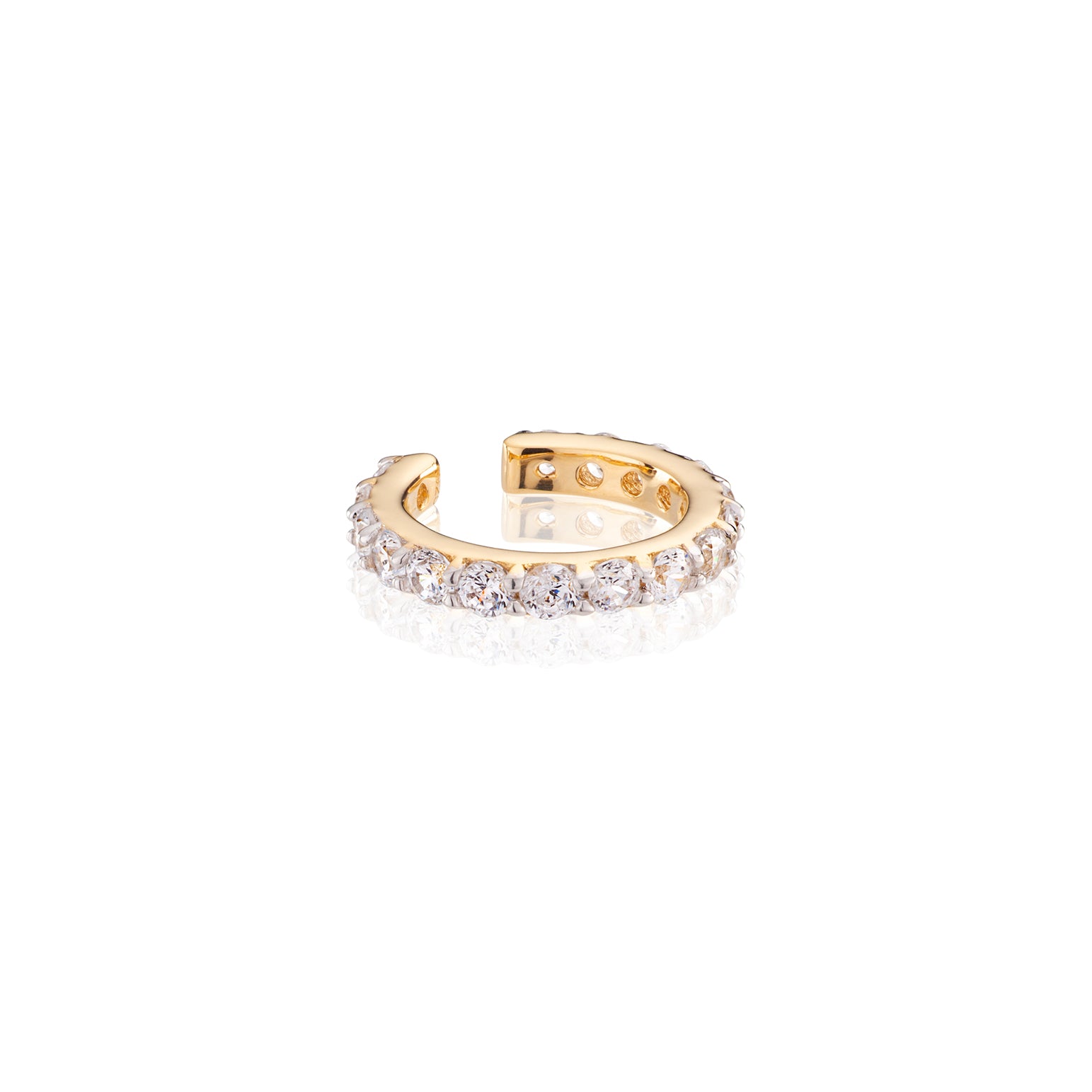 Elegant gold ear cuff with a row of clear diamonds.