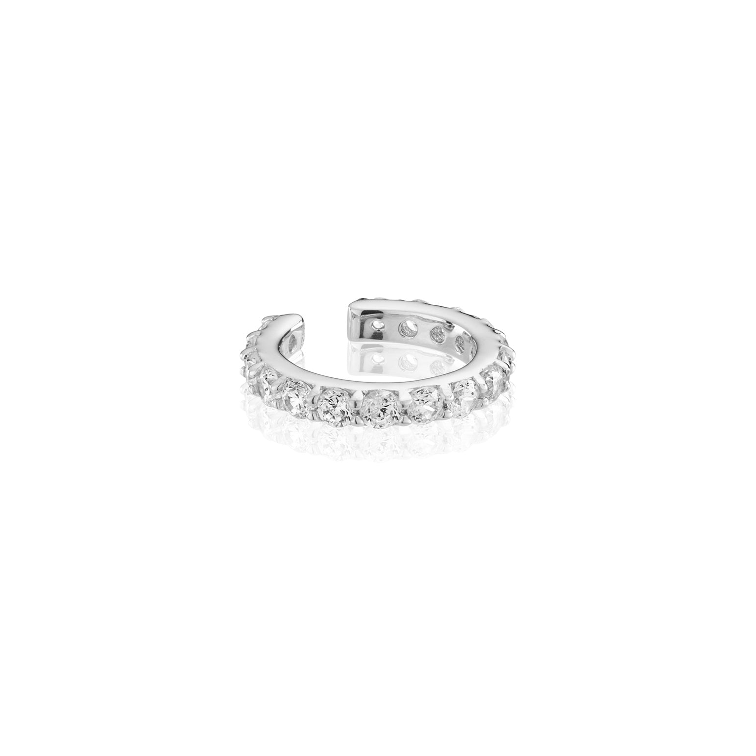 Elegant silver ear cuff with a row of clear diamonds.