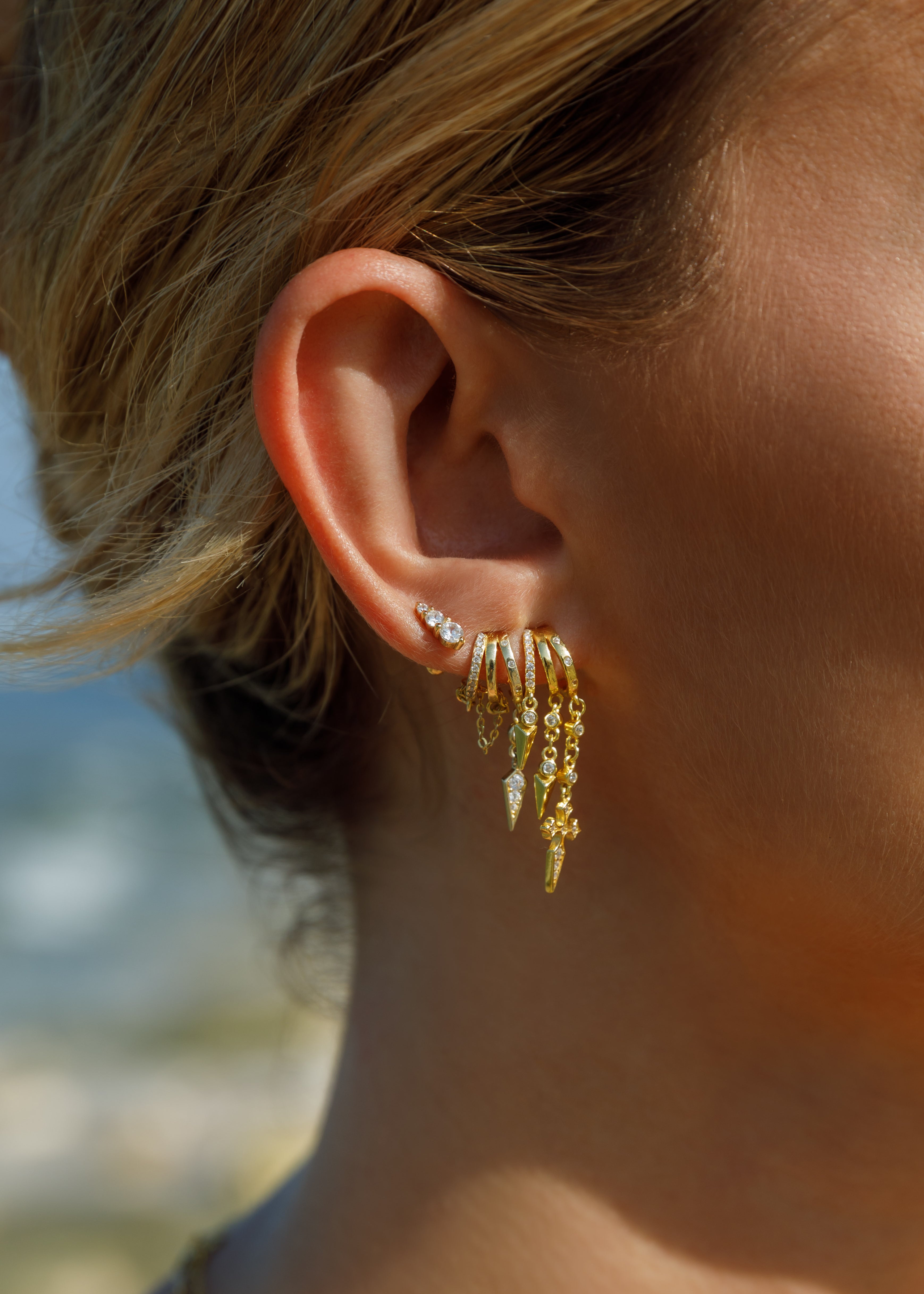 Palma Spike Charm Illusion Earrings - Gold - Aaria London