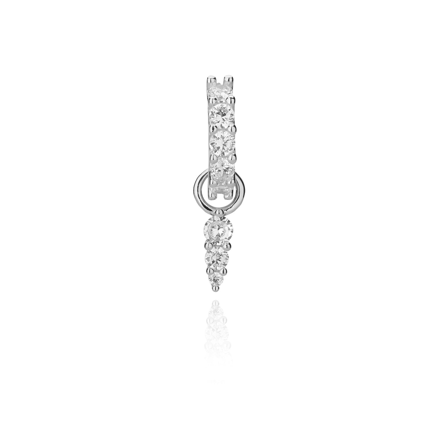 Maya Spike Silver hoop earrings with a detachable diamond charm on white background.