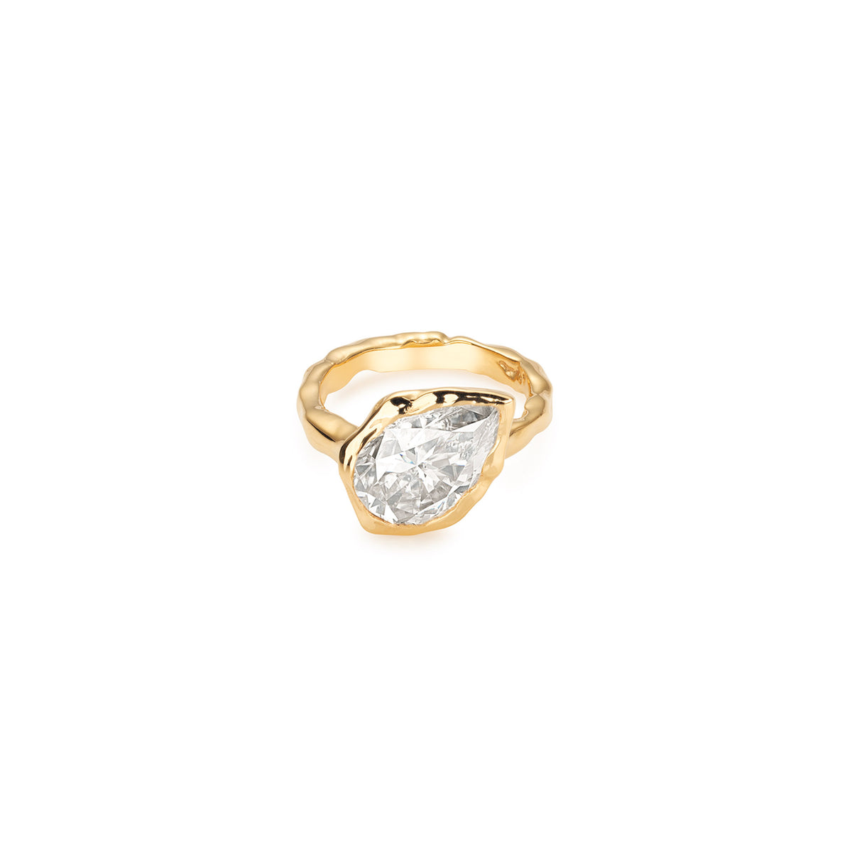 Molten Pear Ring - Solid Gold with Moissanite